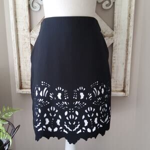 Worthington Women's Scroll Lace Straight Pencil Skirt Pockets in Black & White